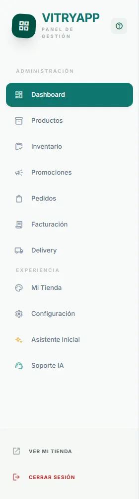 Menú principal completo de VitryApp
